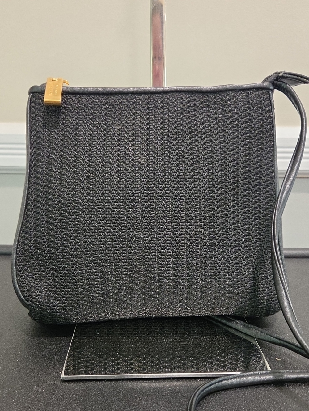 Mondani New York Black Woven Crossbody Bag with Gold Accent